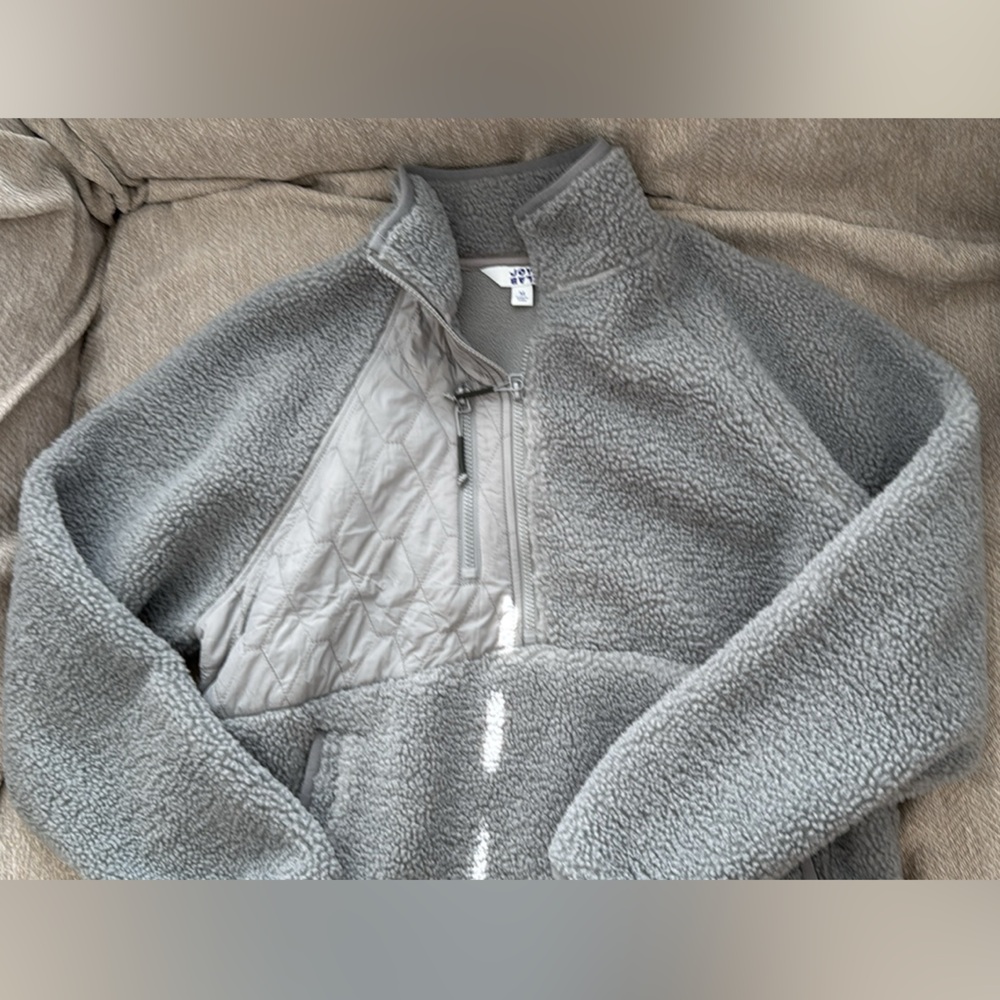 JoyLab Light Gray Quilted-Panel Sherpa Jacket